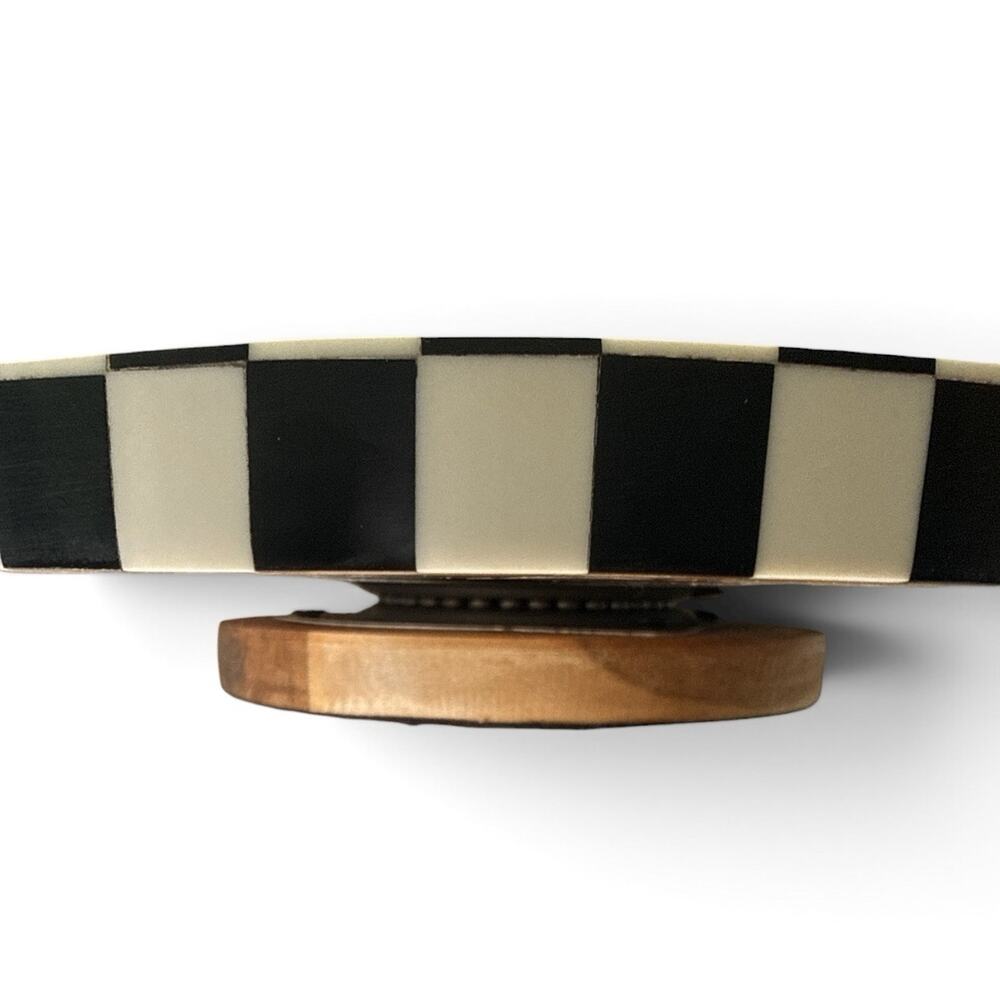 Lazy Sussan Courtly Checkered Black White Tile Wooden Tray 12” - Picture 2 of 11